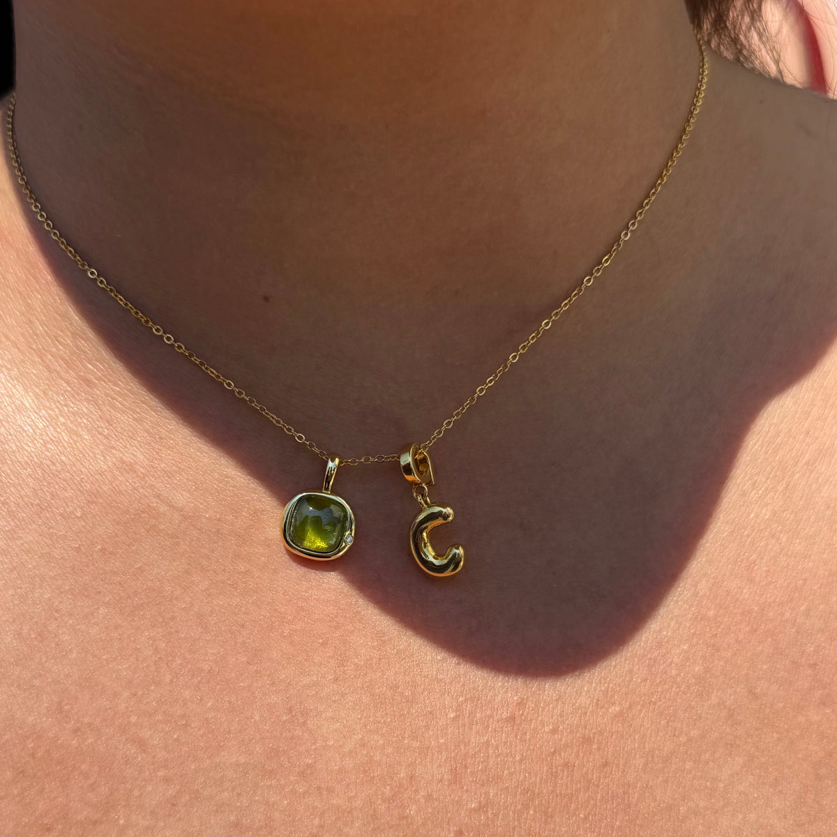 Initial Necklace with Detachable Charm