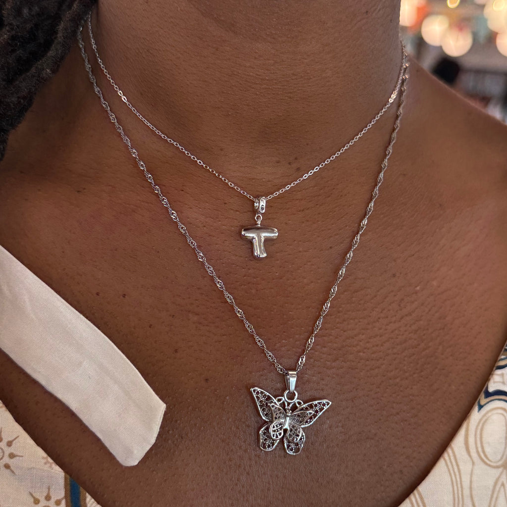 Initial Necklace with Detachable Charm