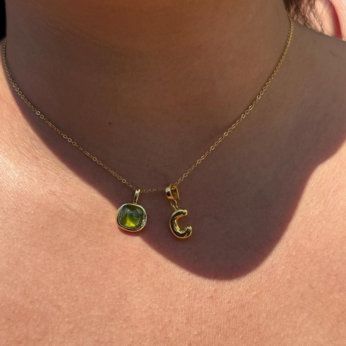 Initial Necklace with Detachable Charm