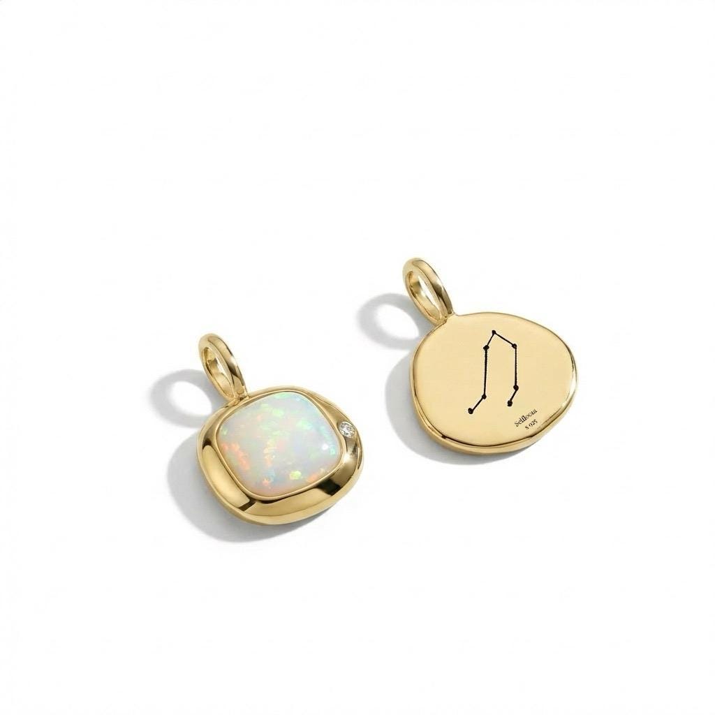 Libra Birthstone Necklace, Reversible Natural Opal Pendant, 18K Gold Vermeil or 925 Sterling Silver, September October Birthday Gift for Her