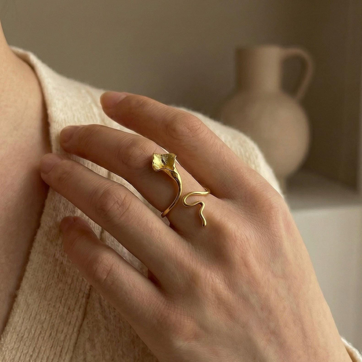 Calla Lily Ring, 18K Gold Vermeil or 925 Sterling Silver, Adjustable Open Band, Botanical Floral Design, Gift for Her