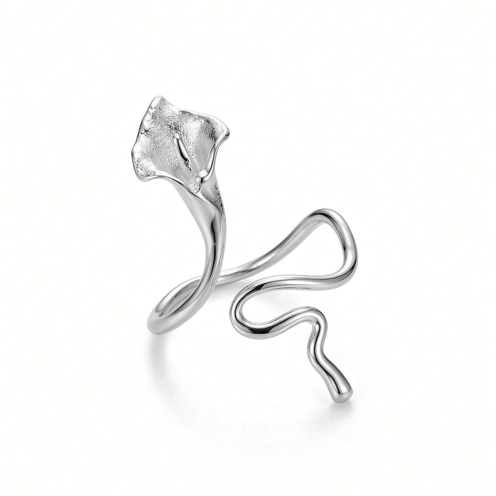 Calla Lily Ring, 18K Gold Vermeil or 925 Sterling Silver, Adjustable Open Band, Botanical Floral Design, Gift for Her