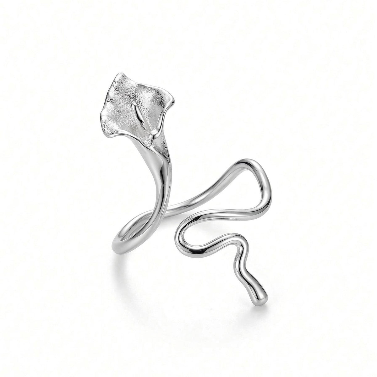 Calla Lily Ring, 18K Gold Vermeil or 925 Sterling Silver, Adjustable Open Band, Botanical Floral Design, Gift for Her