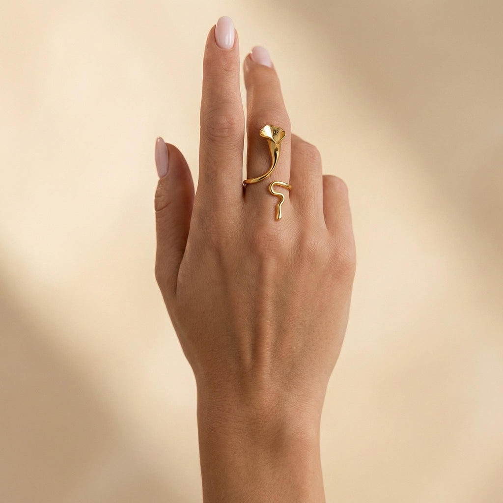 Calla Lily Ring, 18K Gold Vermeil or 925 Sterling Silver, Adjustable Open Band, Botanical Floral Design, Gift for Her