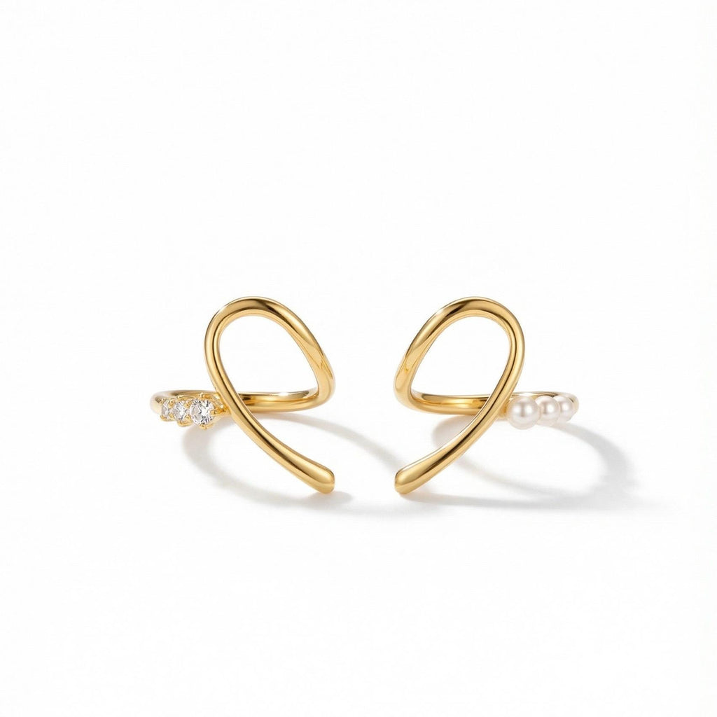 Heart Puzzle Ring Set for Couples, Matching Rings for Two, Moissanite Pearl Design, Adjustable Open Band, 18K Gold Vermeil, Gift for Her