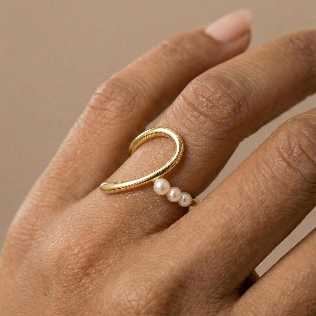 Heart Puzzle Ring Set for Couples, Matching Rings for Two, Moissanite Pearl Design, Adjustable Open Band, 18K Gold Vermeil, Gift for Her