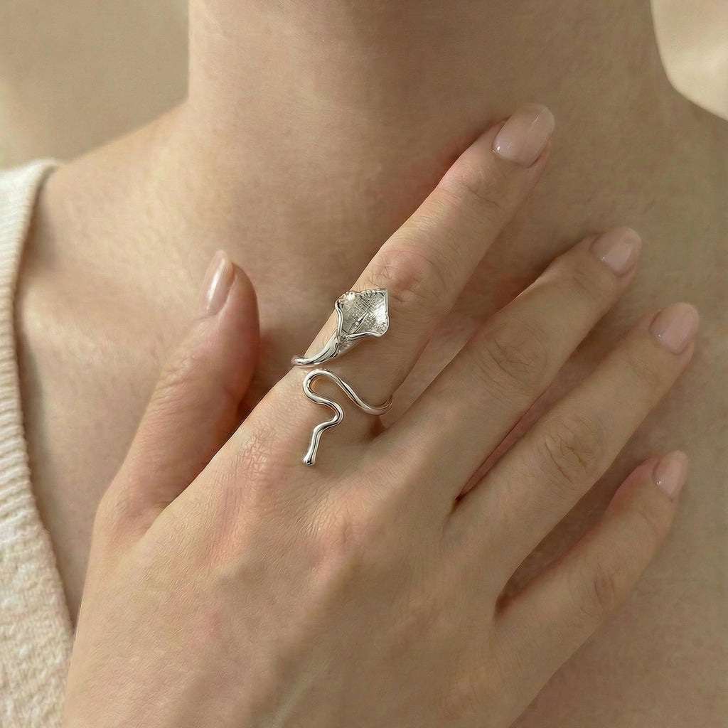 Calla Lily Ring, 18K Gold Vermeil or 925 Sterling Silver, Adjustable Open Band, Botanical Floral Design, Gift for Her