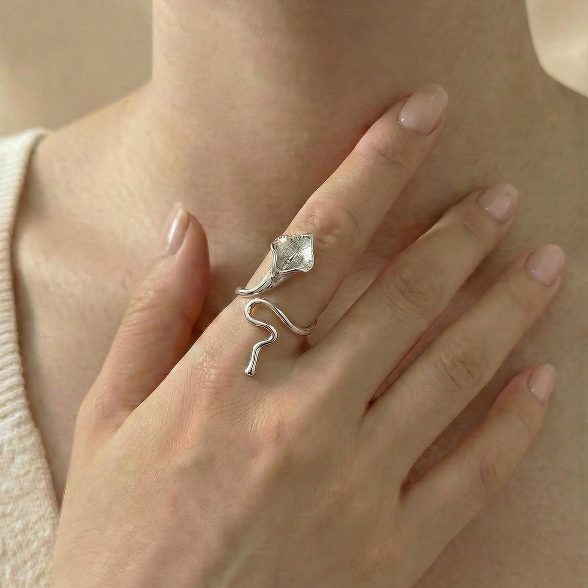 Calla Lily Ring, 18K Gold Vermeil or 925 Sterling Silver, Adjustable Open Band, Botanical Floral Design, Gift for Her