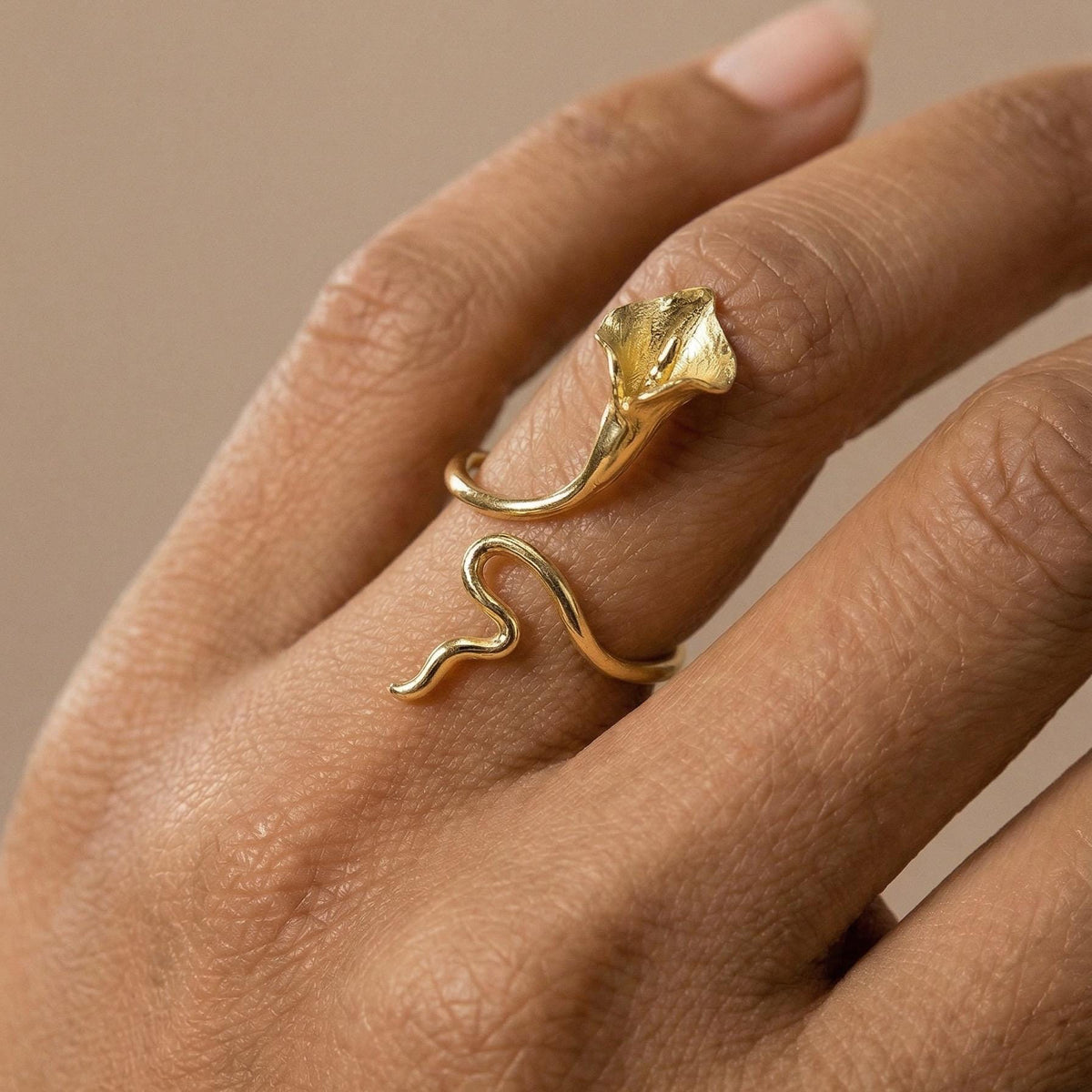 Calla Lily Ring, 18K Gold Vermeil or 925 Sterling Silver, Adjustable Open Band, Botanical Floral Design, Gift for Her
