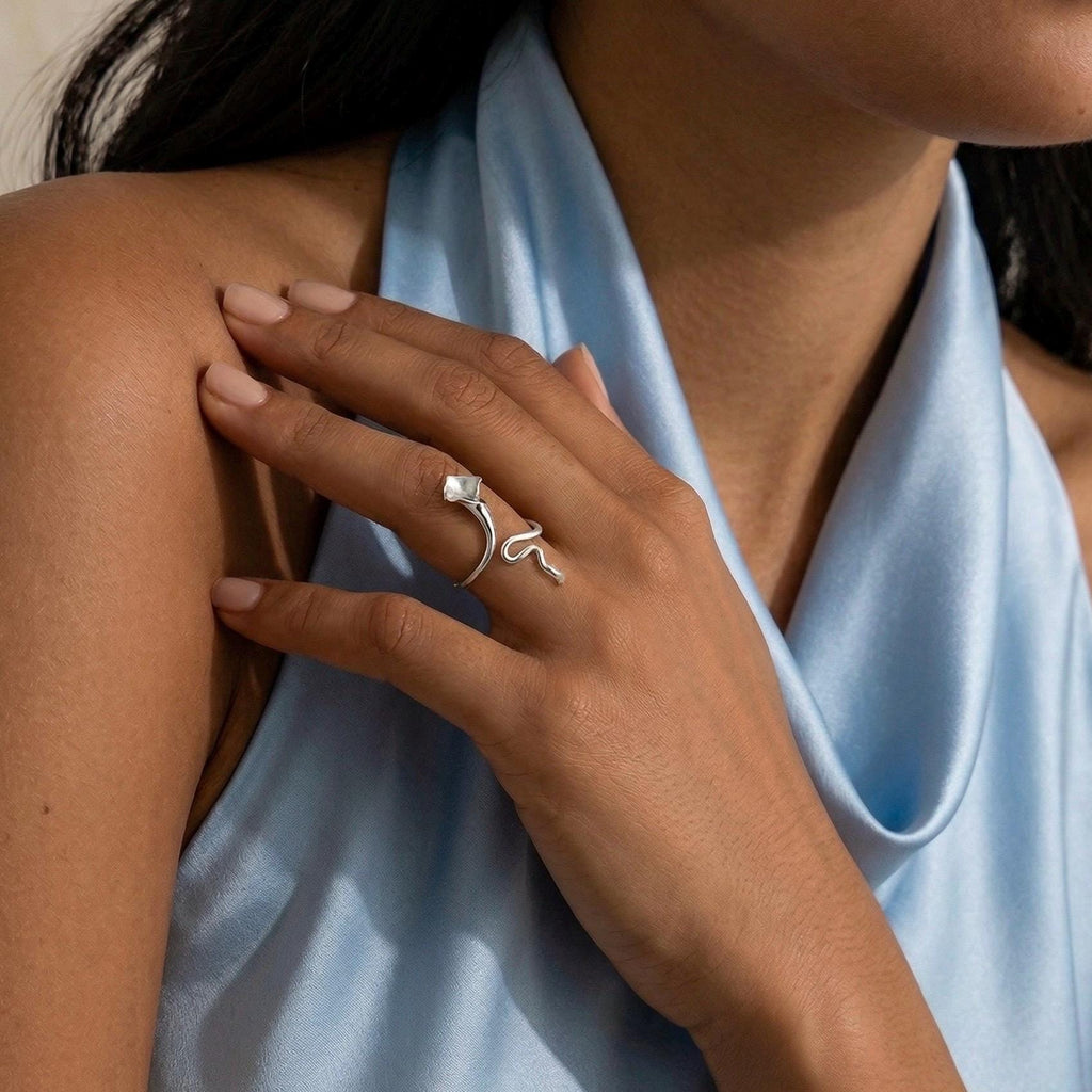 Calla Lily Ring, 18K Gold Vermeil or 925 Sterling Silver, Adjustable Open Band, Botanical Floral Design, Gift for Her