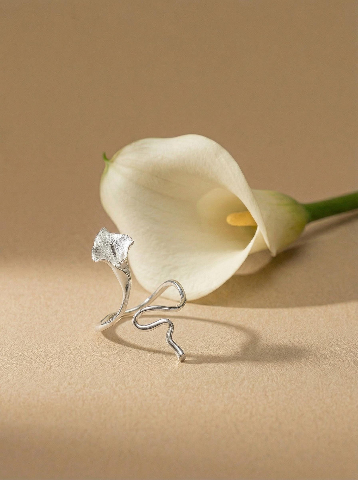 Calla Lily Ring, 18K Gold Vermeil or 925 Sterling Silver, Adjustable Open Band, Botanical Floral Design, Gift for Her