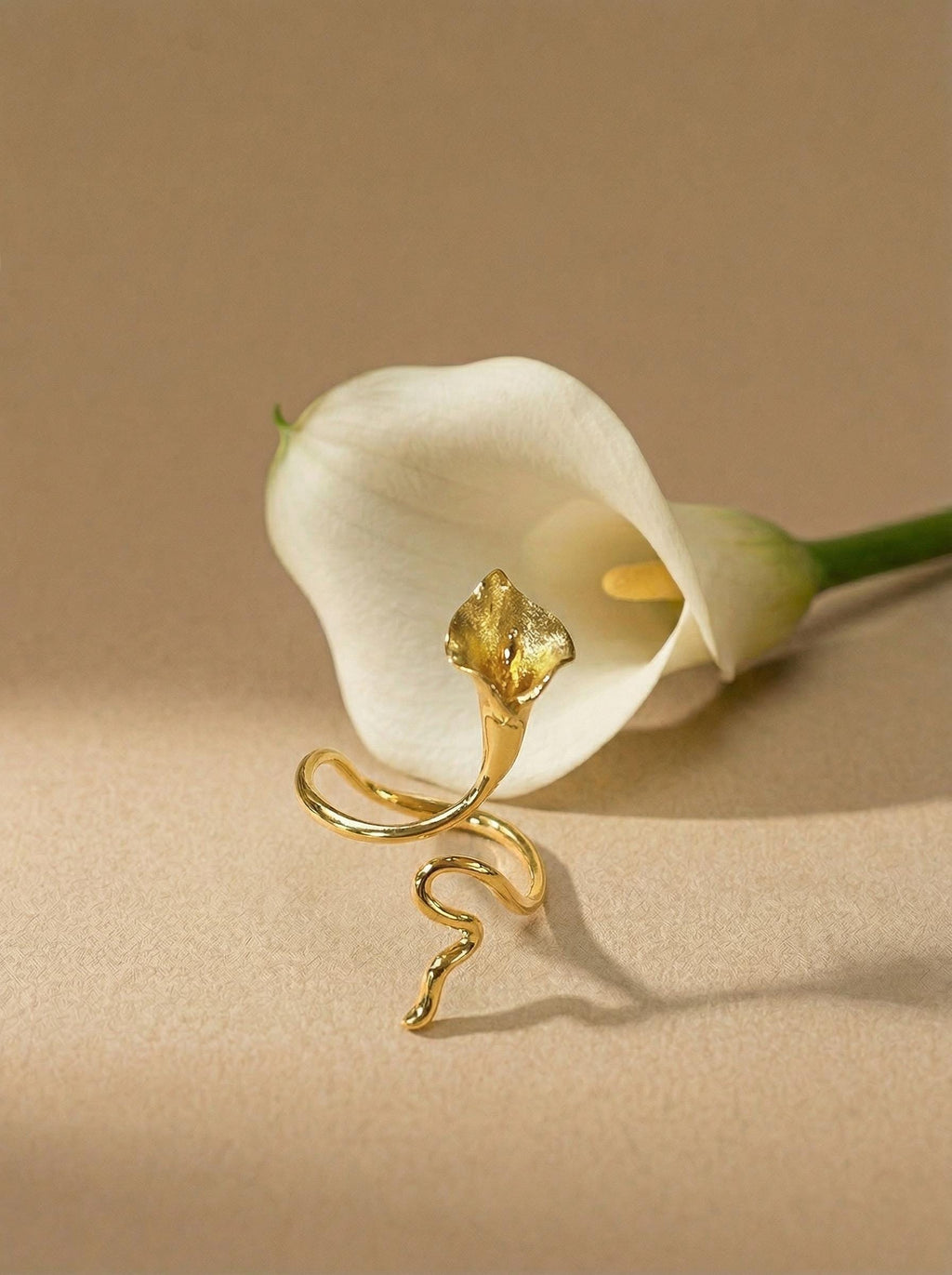 Calla Lily Ring, 18K Gold Vermeil or 925 Sterling Silver, Adjustable Open Band, Botanical Floral Design, Gift for Her