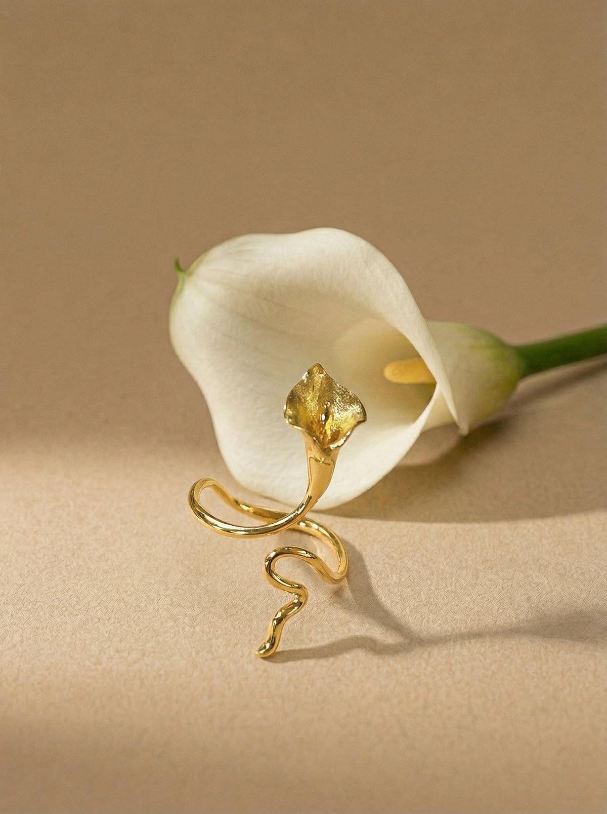 Calla Lily Ring, 18K Gold Vermeil or 925 Sterling Silver, Adjustable Open Band, Botanical Floral Design, Gift for Her