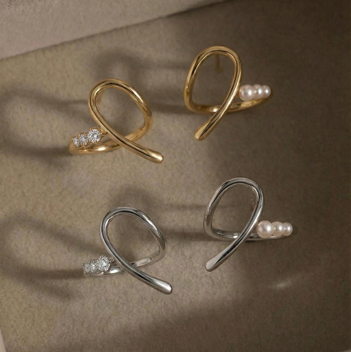Heart Puzzle Ring Set for Couples, Matching Rings for Two, Moissanite Pearl Design, Adjustable Open Band, 18K Gold Vermeil, Gift for Her