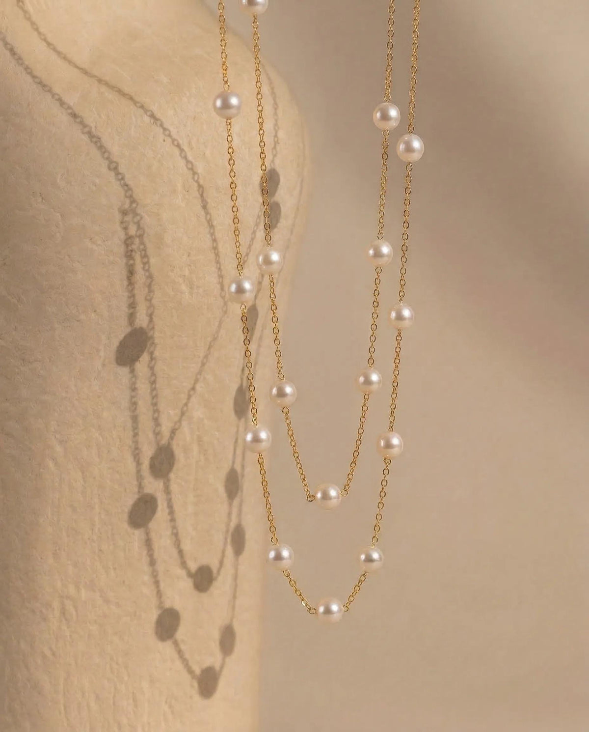 Dainty Pearl Necklace, 18K Gold Vermeil, Pearl Station Design, Minimalist Delicate Jewelry, Gift for Her