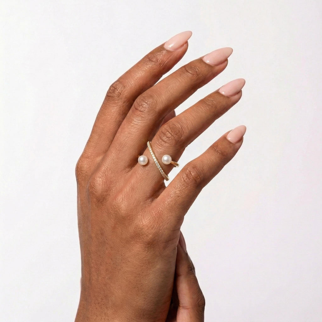 Freshwater Pearl Cross Ring, Handcrafted 14K Gold Vermeil, Moissanite Accent, Dainty Everyday Ring, Gift for Her