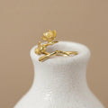 Magnolia Flower Branch Ring, 18K Gold Vermeil or 925 Sterling Silver, Adjustable Open Band, Botanical Nature Design, Gift for Her
