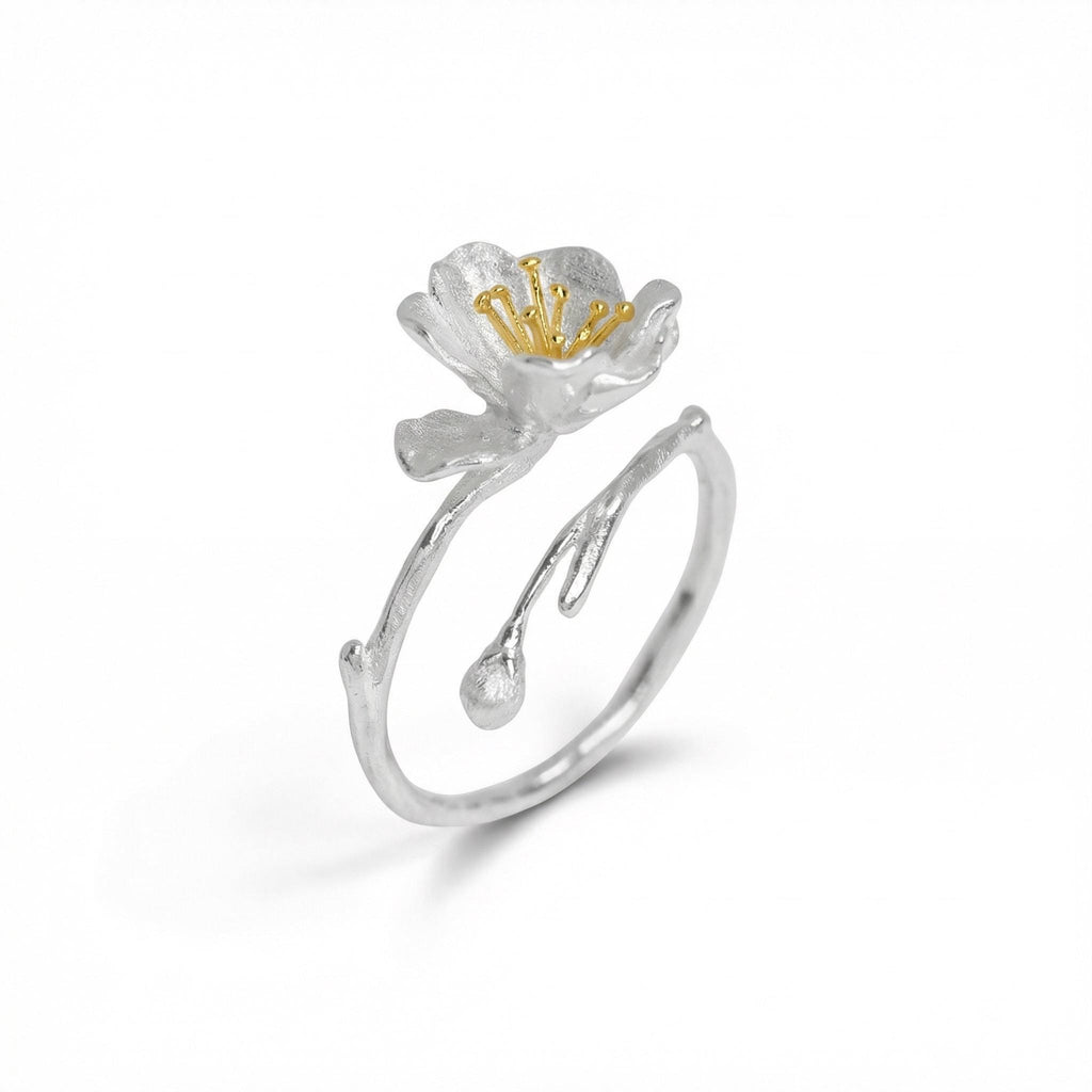 Cherry Blossom Ring, 18K Gold Vermeil, Adjustable Floral Statement Design, Dainty Nature Inspired, Gift for Her