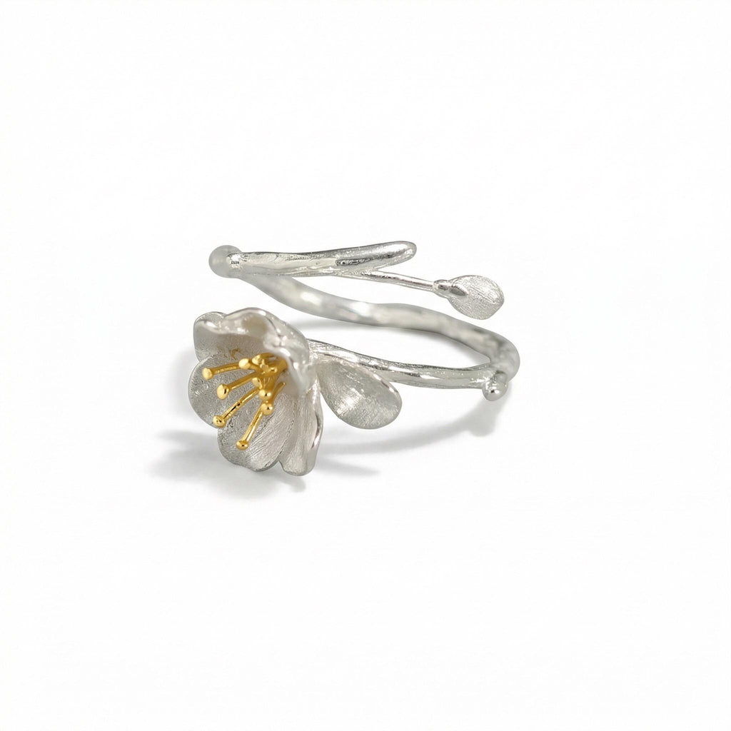 Cherry Blossom Ring, 18K Gold Vermeil, Adjustable Floral Statement Design, Dainty Nature Inspired, Gift for Her