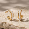 Mother of Pearl Hoop Earrings, 18K Gold Vermeil or 925 Sterling Silver, Dainty Shell Huggie Design, Iridescent Pearl Hoops, Gift for Her