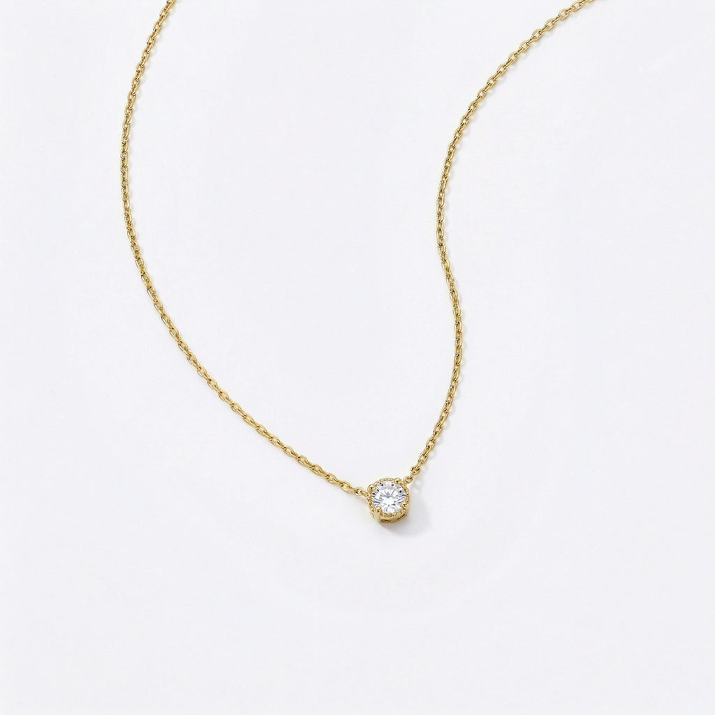 Moissanite Solitaire Necklace, 14K Gold Vermeil Bezel Set Pendant, Diamond Alternative, Dainty Everyday Necklace, Gift for Her
