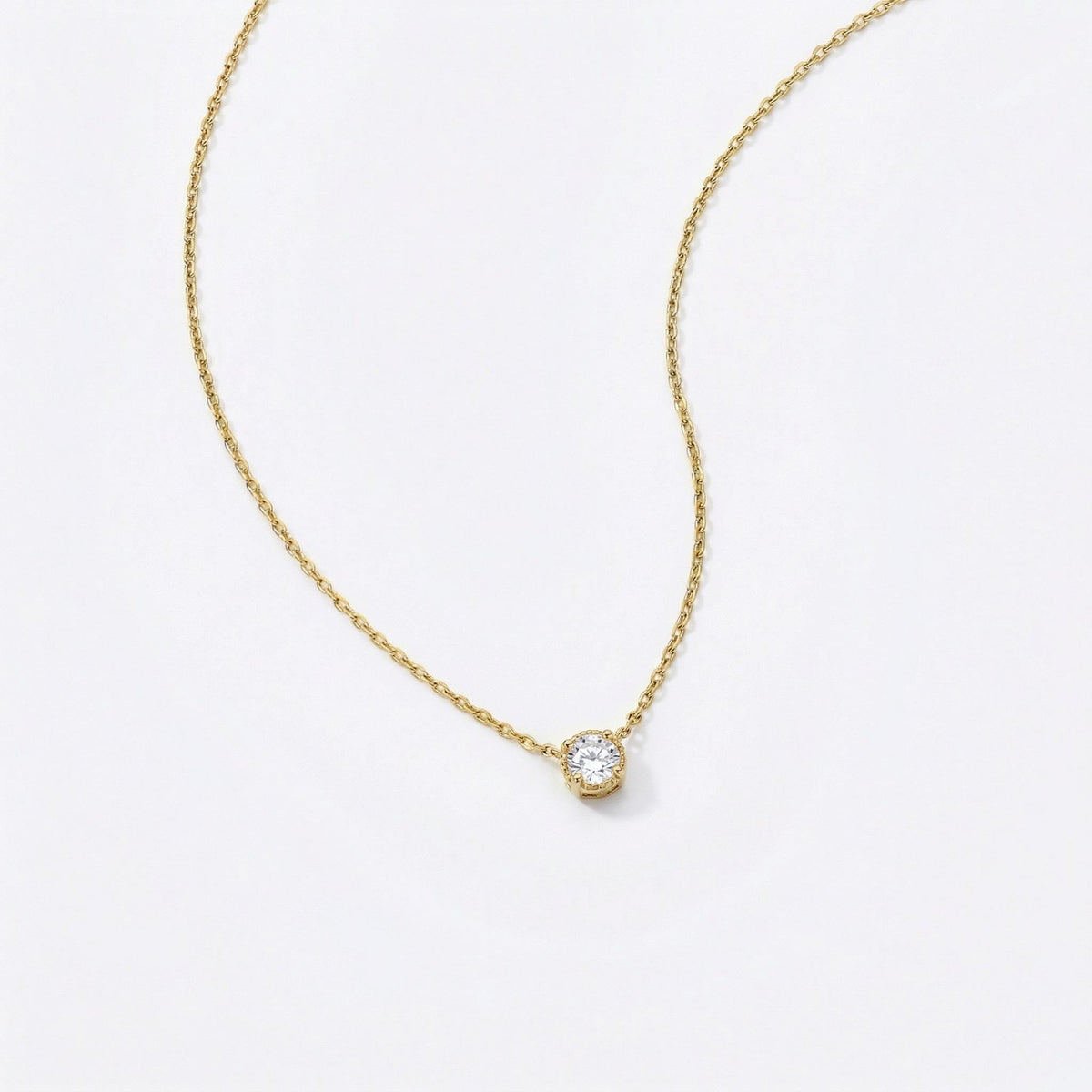 Moissanite Solitaire Necklace, 14K Gold Vermeil Bezel Set Pendant, Diamond Alternative, Dainty Everyday Necklace, Gift for Her