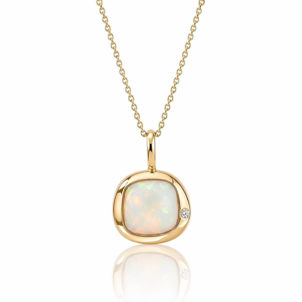 Libra Birthstone Necklace, Reversible Natural Opal Pendant, 18K Gold Vermeil or 925 Sterling Silver, September October Birthday Gift for Her