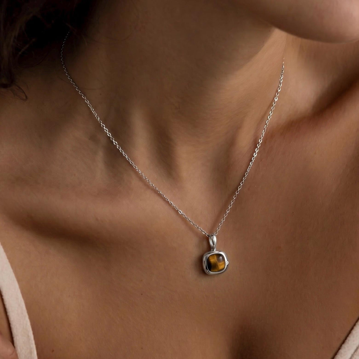 Leo Birthstone Necklace, Reversible Natural Tiger's Eye Pendant, 18K Gold Vermeil or 925 Sterling Silver, July August Birthday Gift for Her