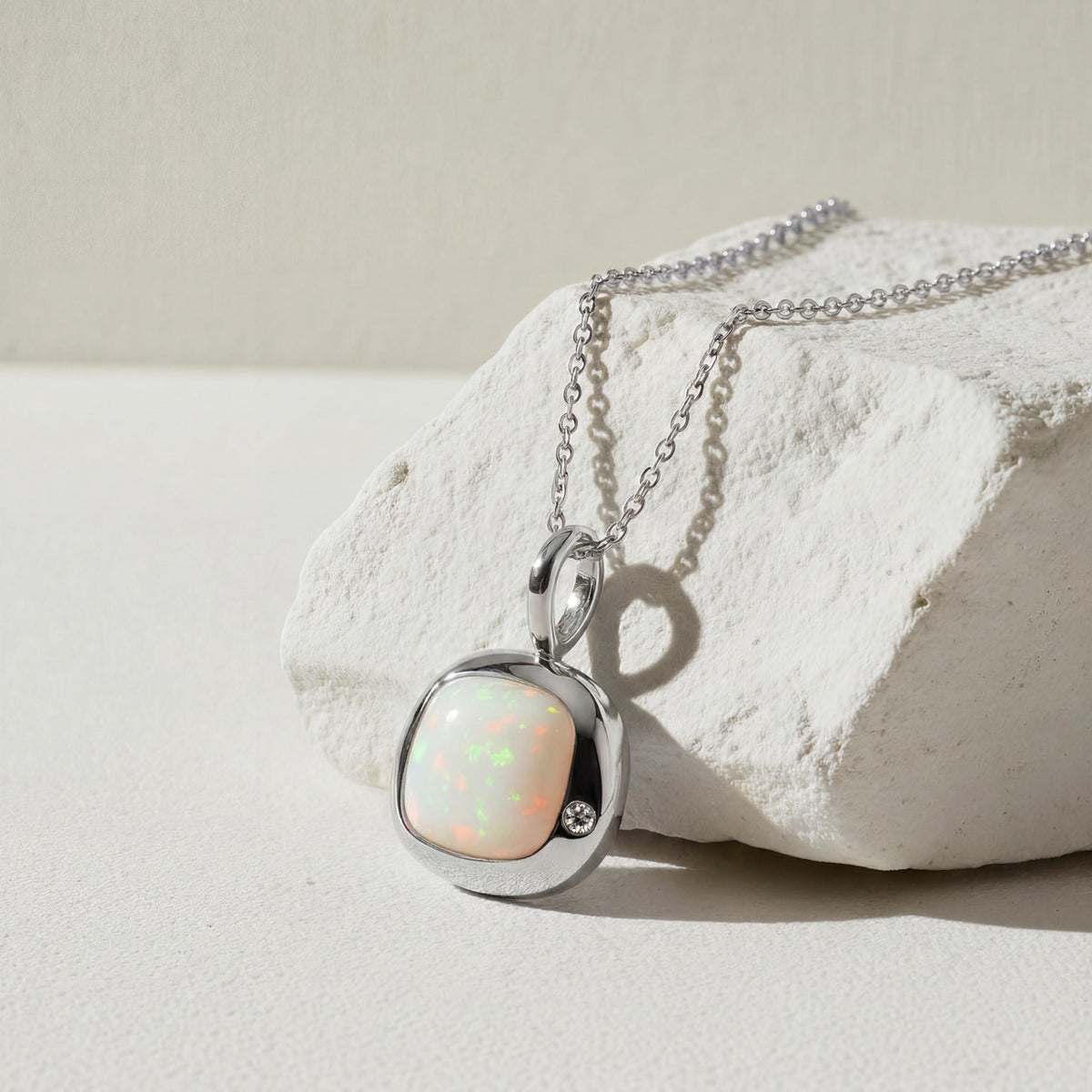 Libra Birthstone Necklace, Reversible Natural Opal Pendant, 18K Gold Vermeil or 925 Sterling Silver, September October Birthday Gift for Her