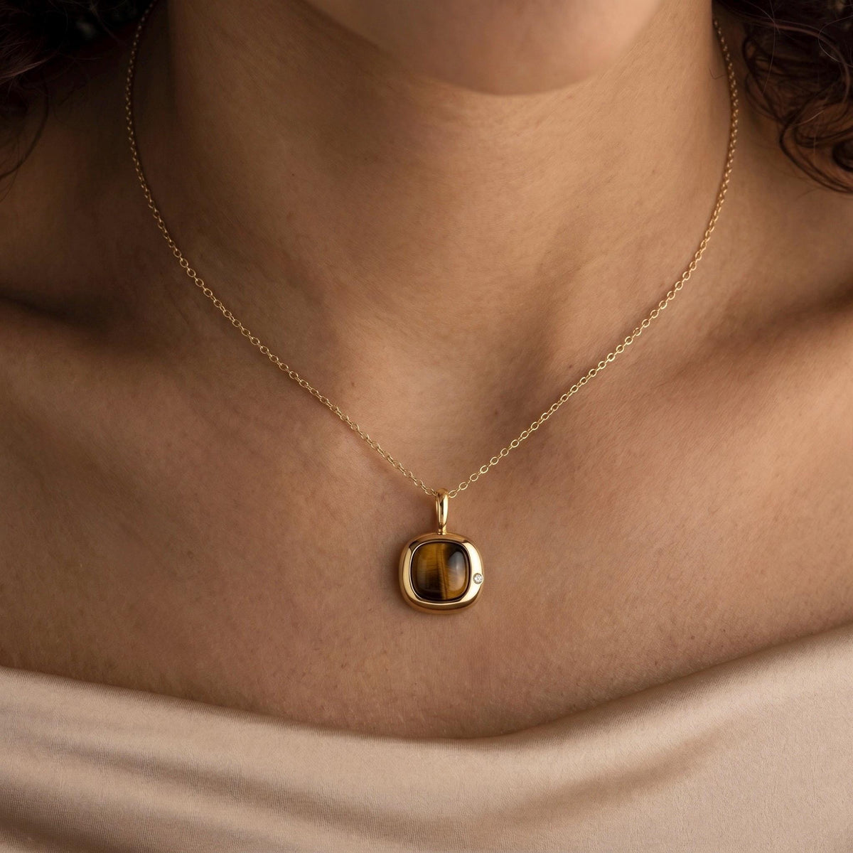 Leo Birthstone Necklace, Reversible Natural Tiger's Eye Pendant, 18K Gold Vermeil or 925 Sterling Silver, July August Birthday Gift for Her