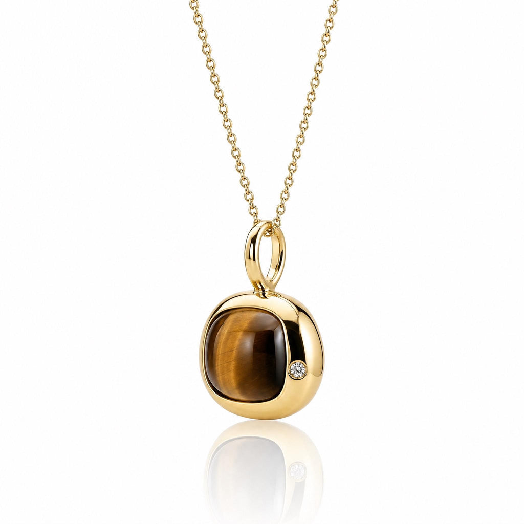 Leo Birthstone Necklace, Reversible Natural Tiger's Eye Pendant, 18K Gold Vermeil or 925 Sterling Silver, July August Birthday Gift for Her