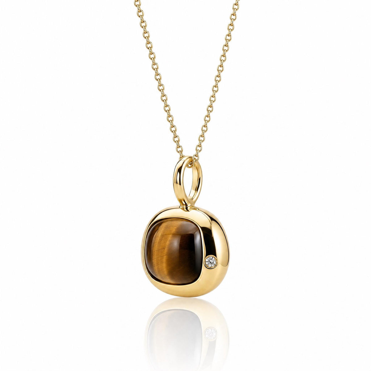 Leo Birthstone Necklace, Reversible Natural Tiger's Eye Pendant, 18K Gold Vermeil or 925 Sterling Silver, July August Birthday Gift for Her