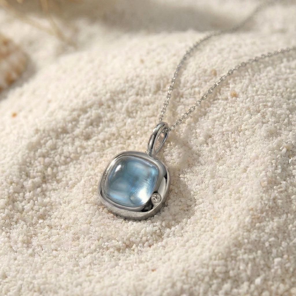 Pisces Birthstone Necklace, Reversible Aquamarine Pendant, 18K Gold Vermeil or 925 Sterling Silver, February March Birthday Gift for Her