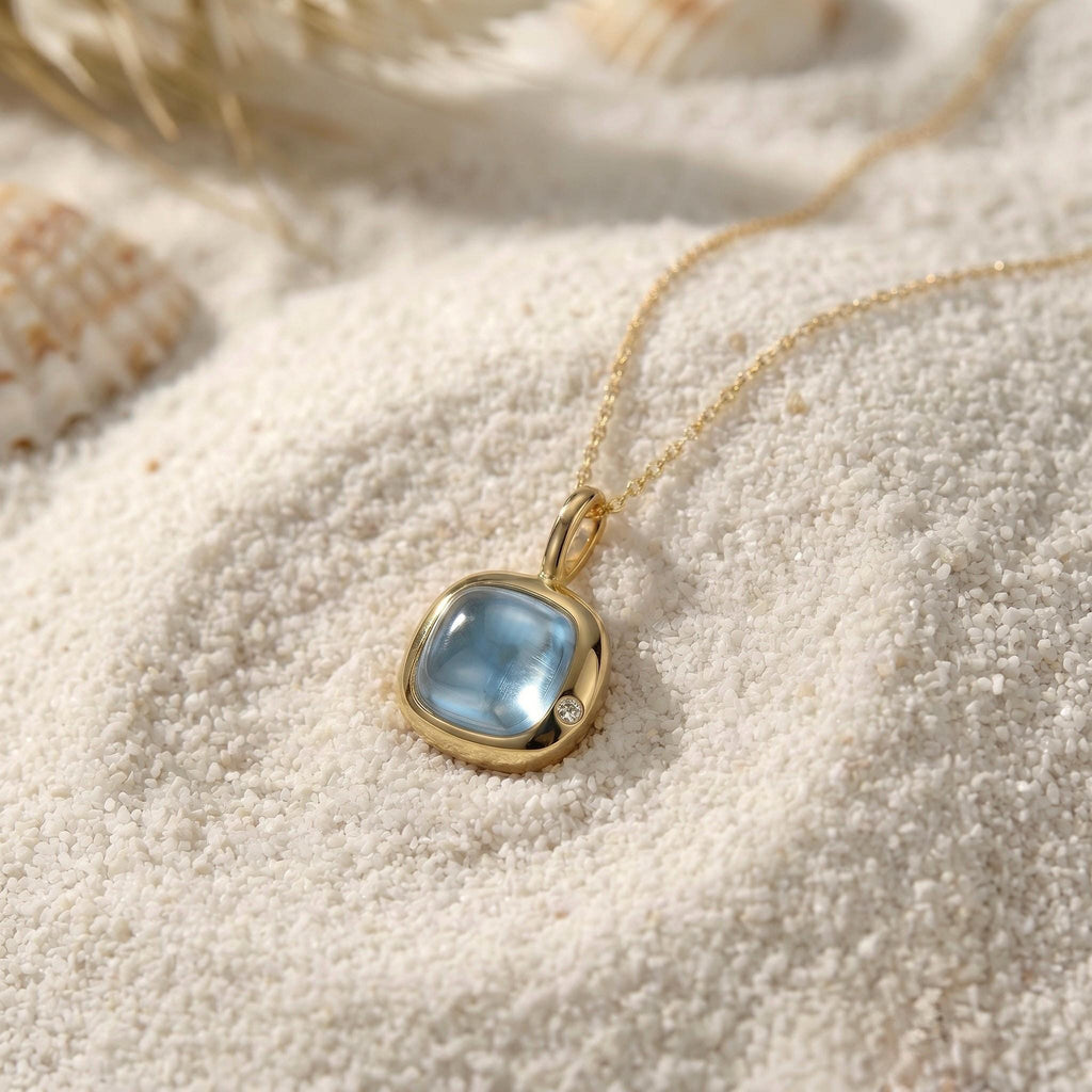 Pisces Birthstone Necklace, Reversible Aquamarine Pendant, 18K Gold Vermeil or 925 Sterling Silver, February March Birthday Gift for Her