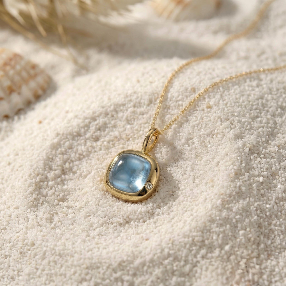 Pisces Birthstone Necklace, Reversible Aquamarine Pendant, 18K Gold Vermeil or 925 Sterling Silver, February March Birthday Gift for Her