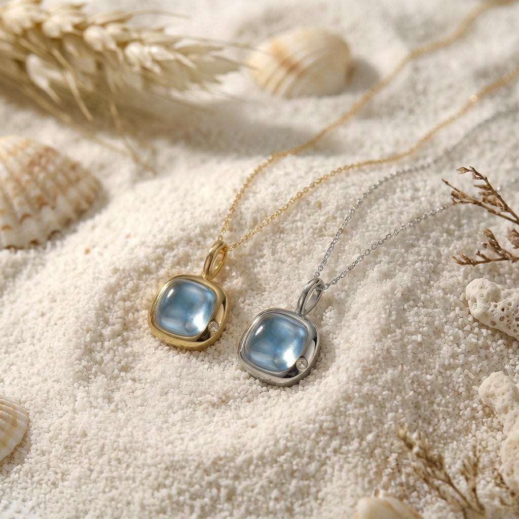 Pisces Birthstone Necklace, Reversible Aquamarine Pendant, 18K Gold Vermeil or 925 Sterling Silver, February March Birthday Gift for Her