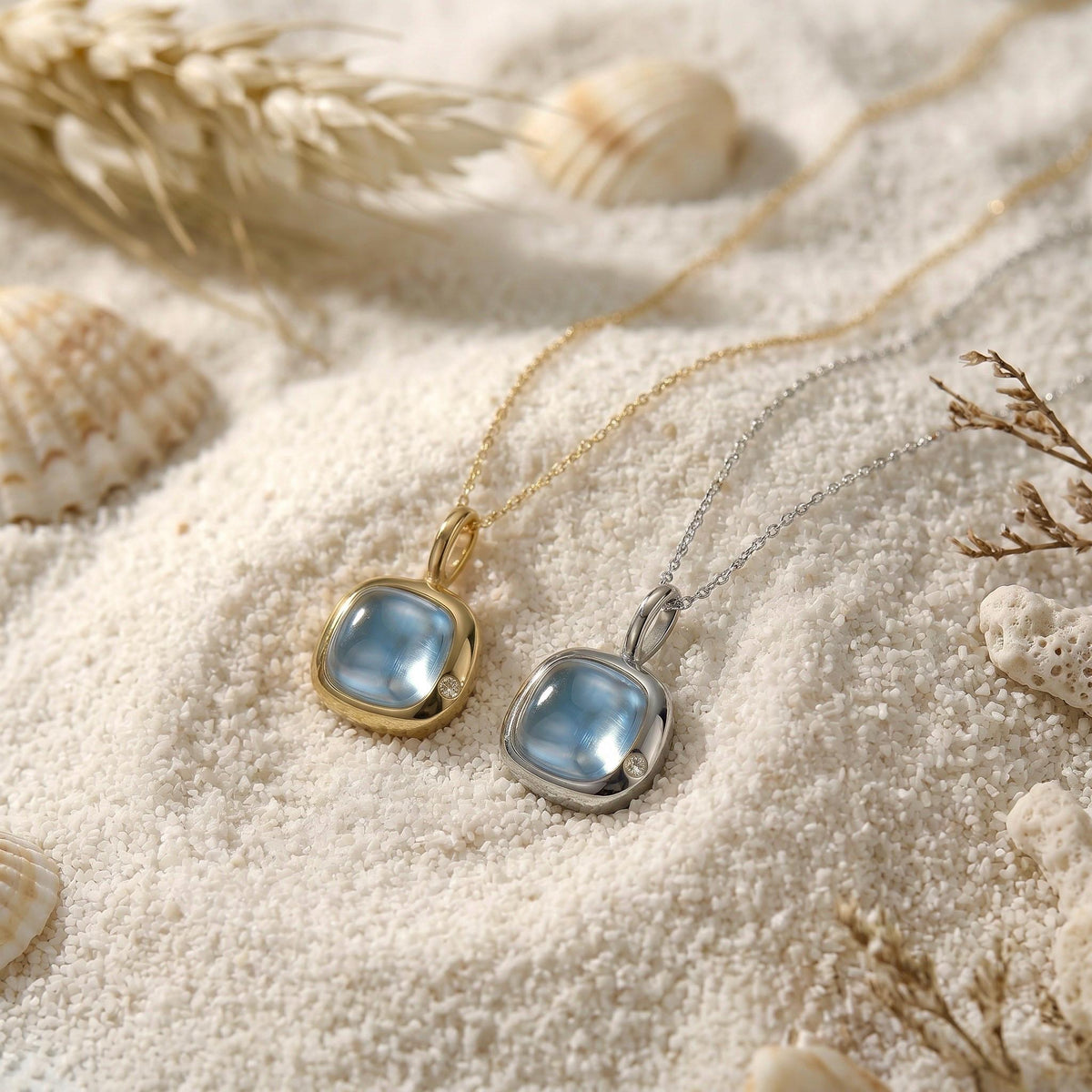 Pisces Birthstone Necklace, Reversible Aquamarine Pendant, 18K Gold Vermeil or 925 Sterling Silver, February March Birthday Gift for Her