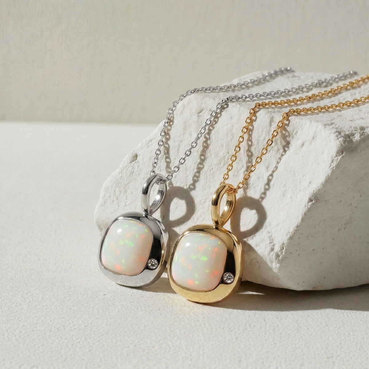 Libra Birthstone Necklace, Reversible Natural Opal Pendant, 18K Gold Vermeil or 925 Sterling Silver, September October Birthday Gift for Her
