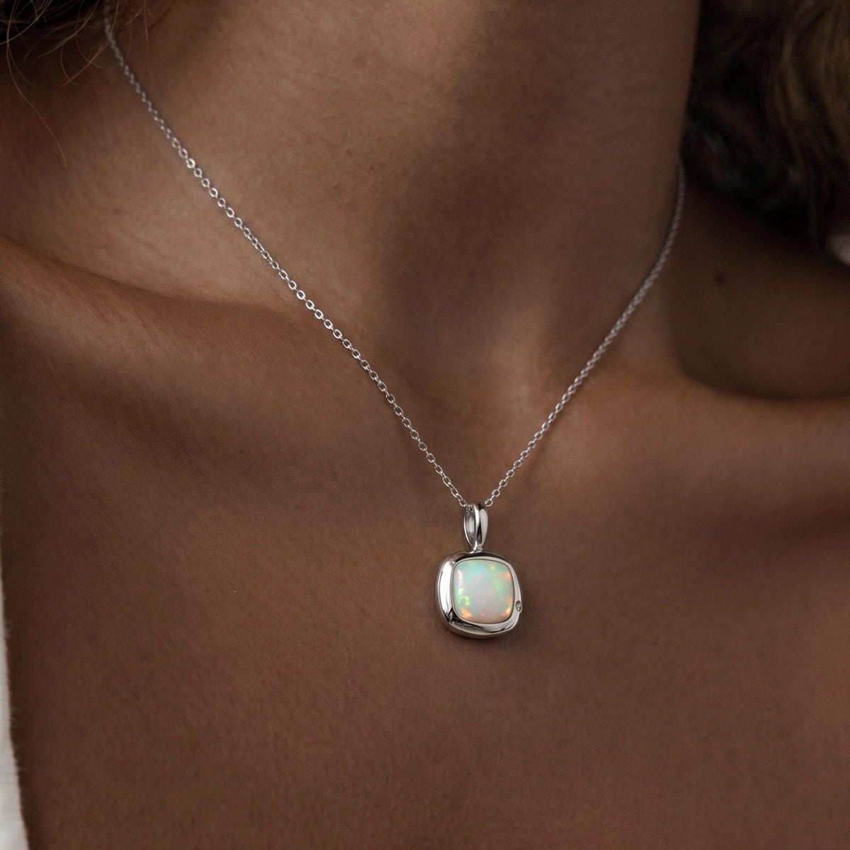Libra Birthstone Necklace, Reversible Natural Opal Pendant, 18K Gold Vermeil or 925 Sterling Silver, September October Birthday Gift for Her