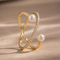 Freshwater Pearl Cross Ring, Handcrafted 14K Gold Vermeil, Moissanite Accent, Dainty Everyday Ring, Gift for Her