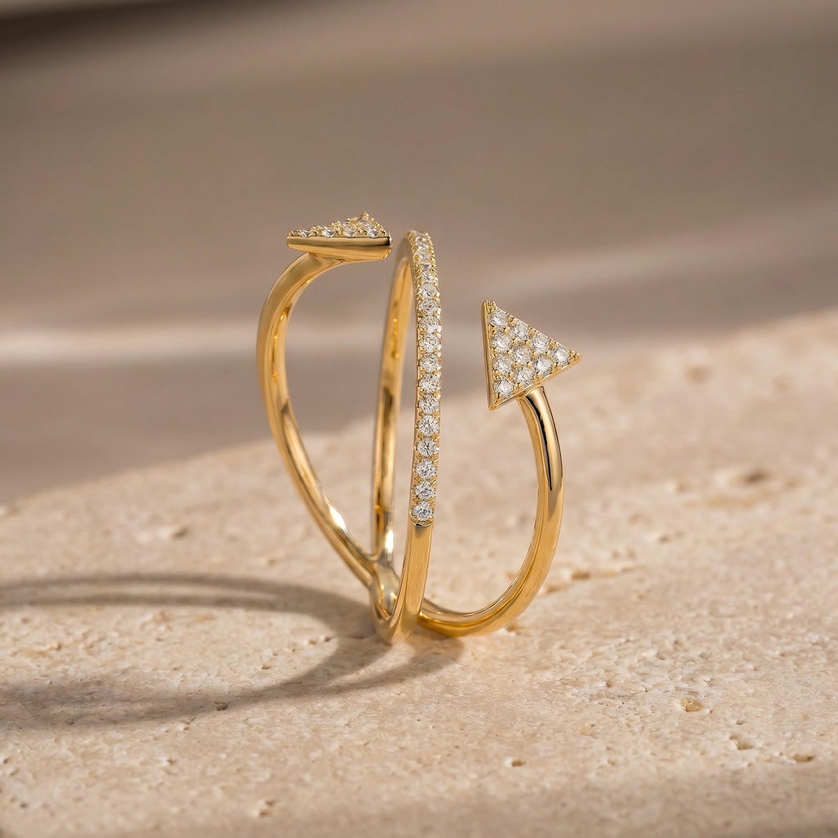 Dual Arrow Ring, Moissanite Geometric Design, 14K Gold Vermeil, Double Triangle Statement Ring, Dainty Everyday Ring, Gift for Her
