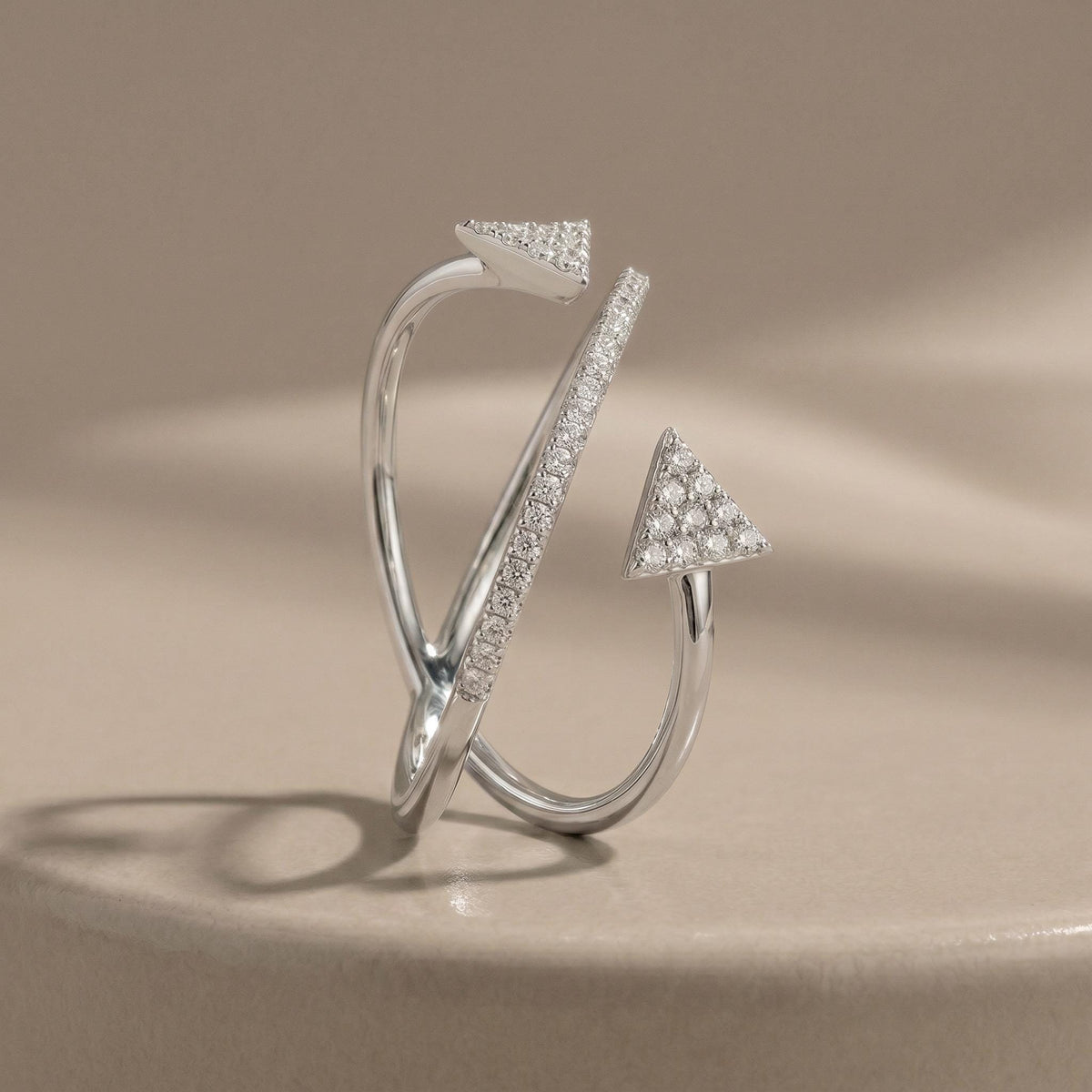 Dual Arrow Ring, Moissanite Geometric Design, 14K Gold Vermeil, Double Triangle Statement Ring, Dainty Everyday Ring, Gift for Her