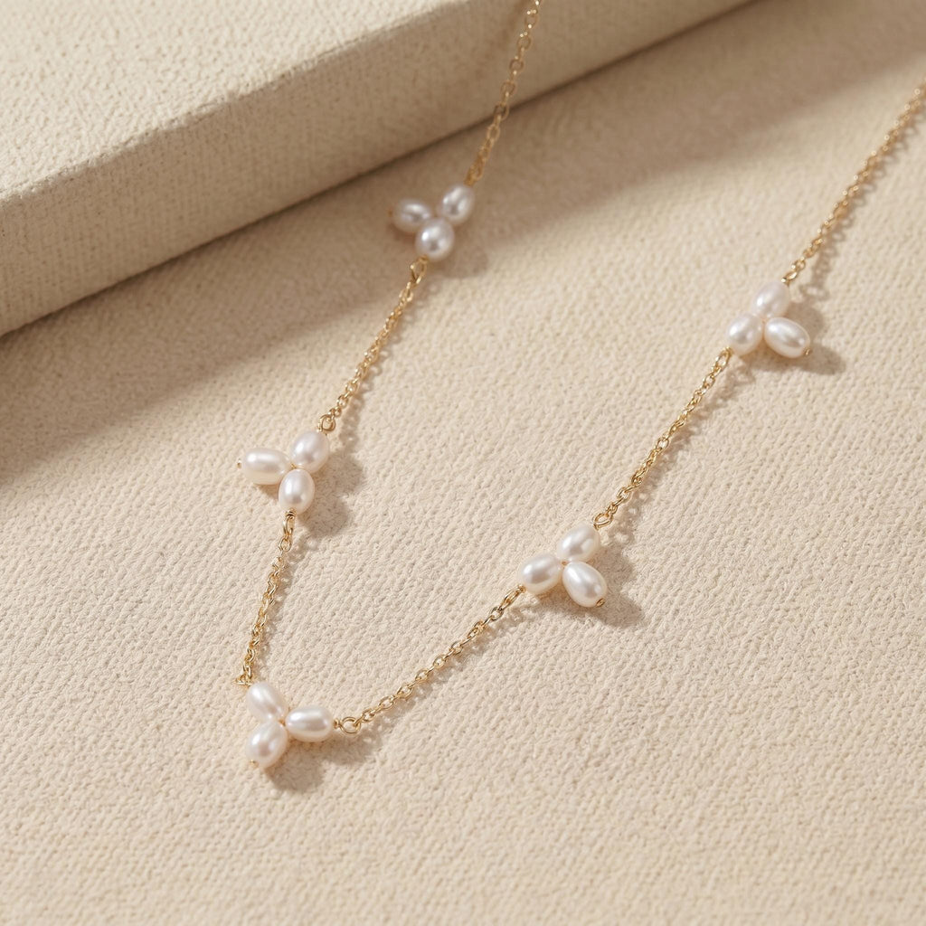 Freshwater Pearl Necklace, Handcrafted Pearl Cluster Design, 18K Gold Vermeil, Bridal Bridesmaid Jewelry, Mother's Day Gift for Her