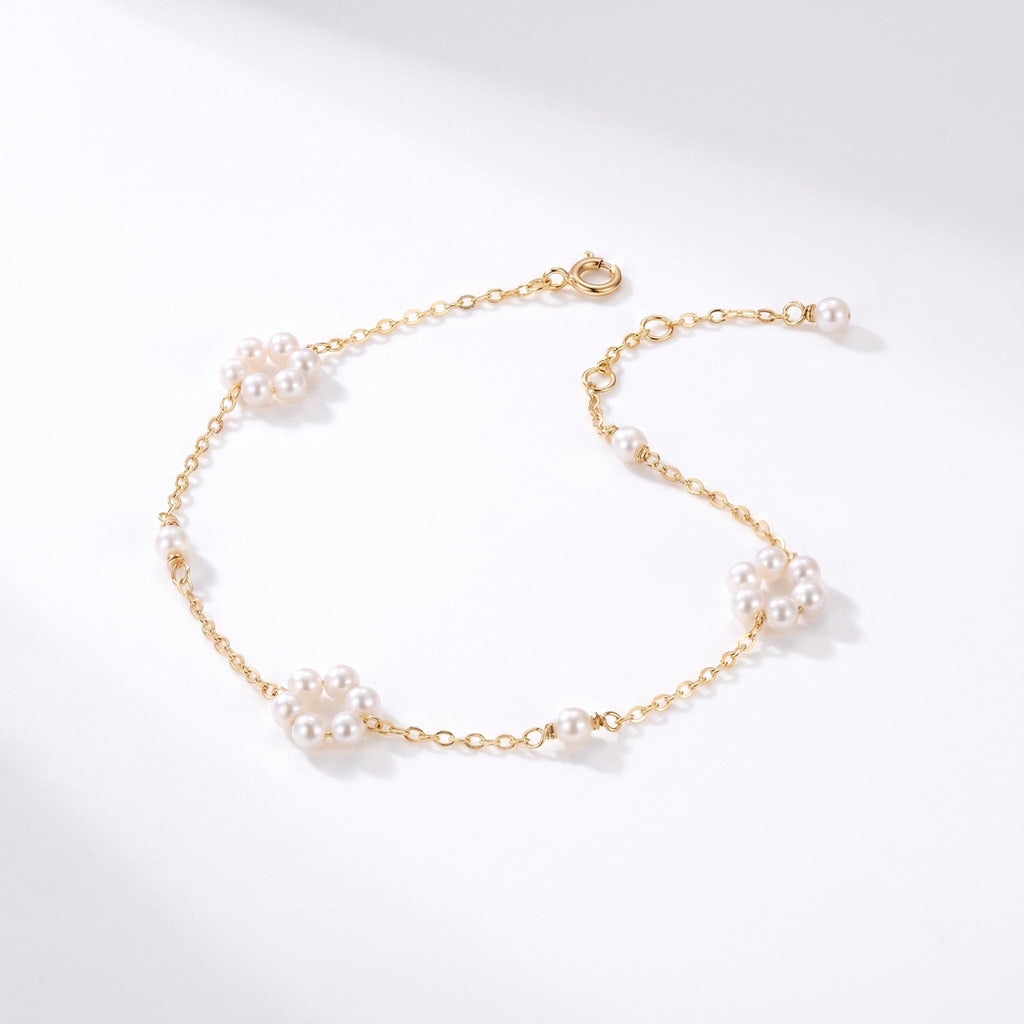 Freshwater Pearl Bracelet, Handcrafted Pearl Flower Design, 18K Gold Vermeil, Bridal Bridesmaid Jewelry, Mother's Day Gift for Her