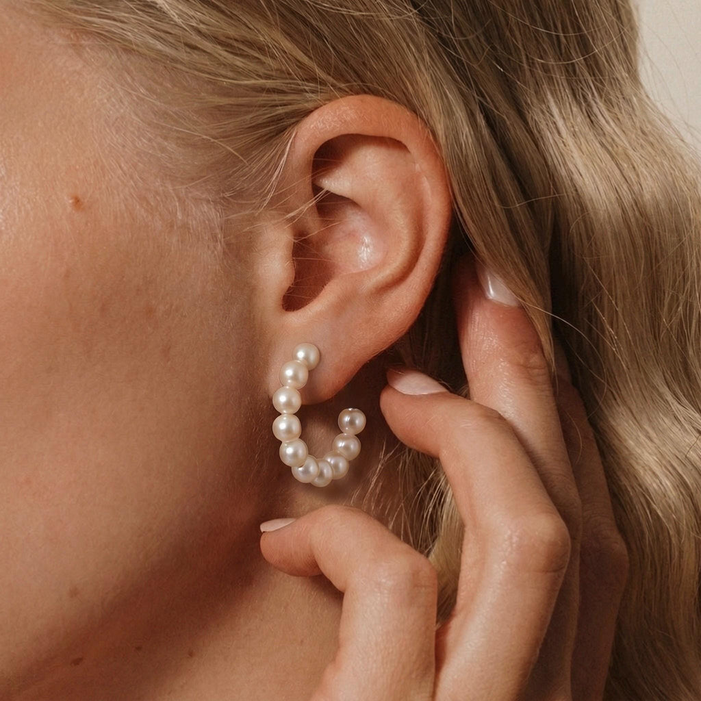Pearl Hoop Earrings, Freshwater Graduated Pearl, 925 Sterling Silver, Bridal Bridesmaid Earrings, Mother's Day Gift