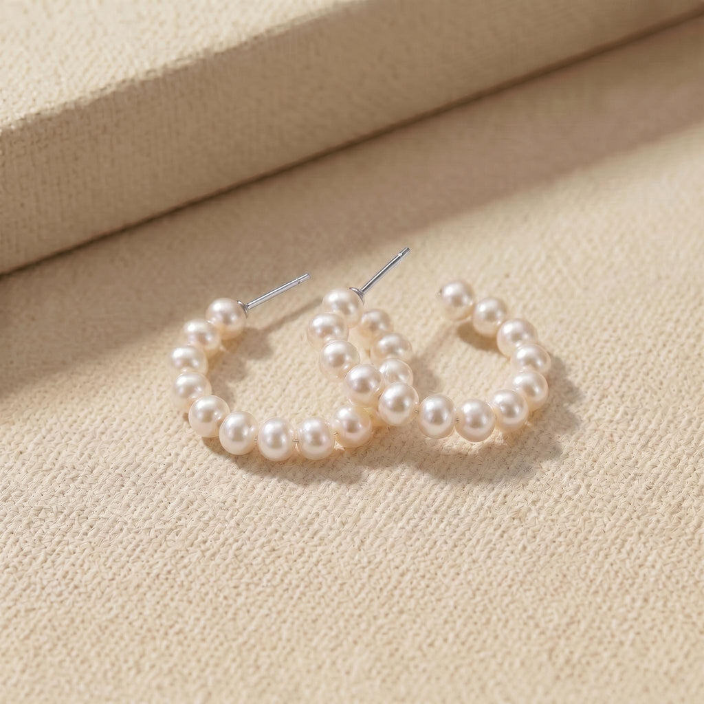 Pearl Hoop Earrings, Freshwater Graduated Pearl, 925 Sterling Silver, Bridal Bridesmaid Earrings, Mother's Day Gift