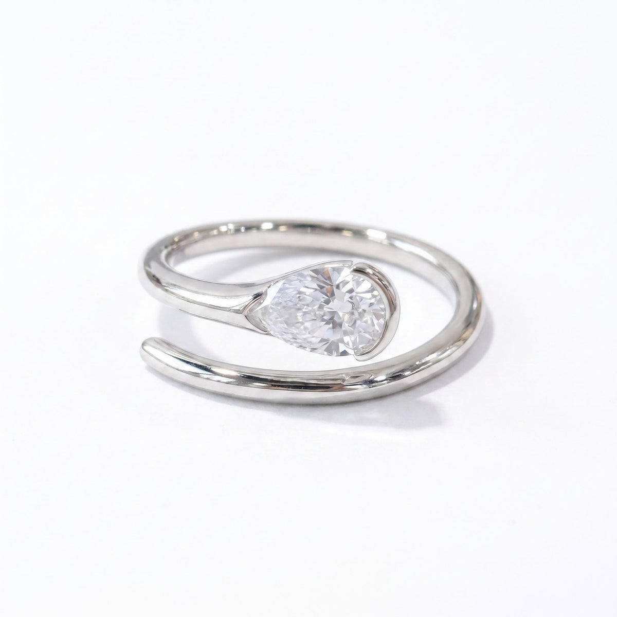 Pear Moissanite Ring, 18K Gold Vermeil, 2 Carat Pear Cut Diamond Alternative, Bypass Spiral Engagement Ring, Gold Rose Gold Silver