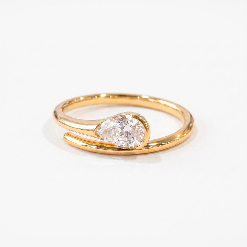 Pear Moissanite Ring, 18K Gold Vermeil, 2 Carat Pear Cut Diamond Alternative, Bypass Spiral Engagement Ring, Gold Rose Gold Silver