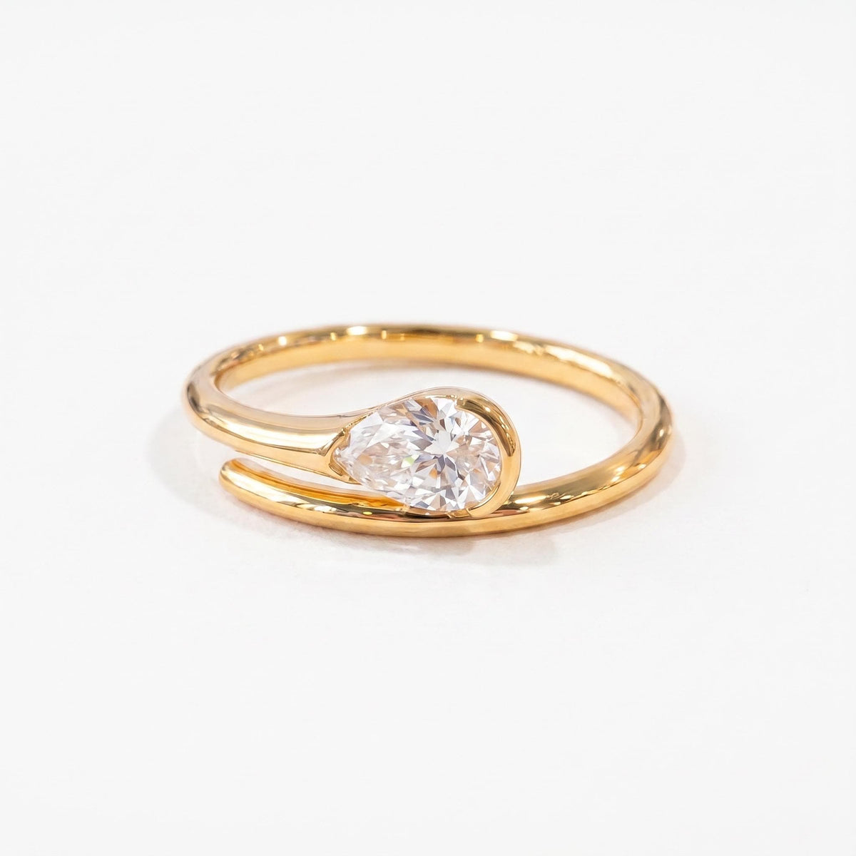 Pear Moissanite Ring, 18K Gold Vermeil, 2 Carat Pear Cut Diamond Alternative, Bypass Spiral Engagement Ring, Gold Rose Gold Silver