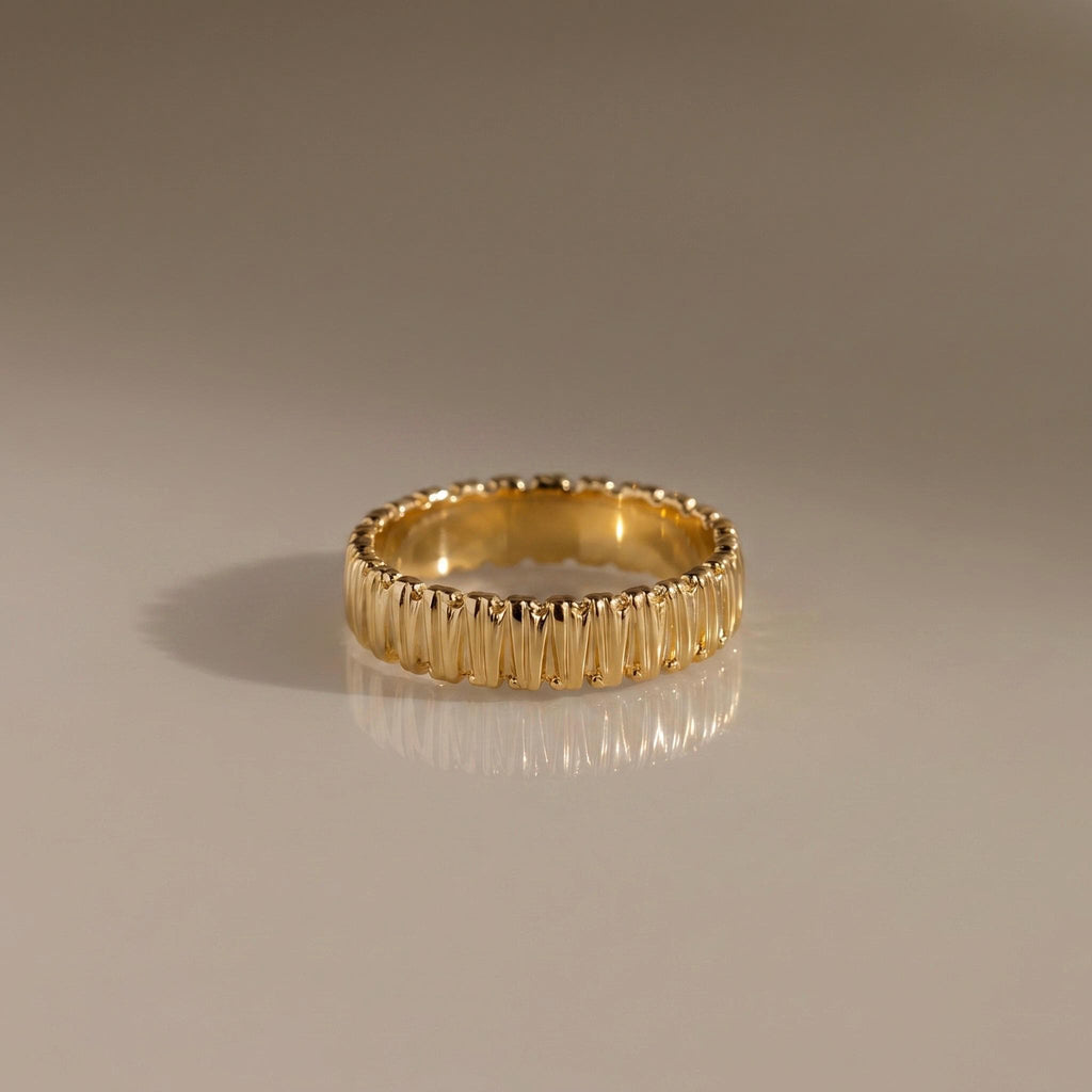 Ribbed Band Ring, 18K Gold Vermeil or 925 Sterling Silver, Textured Stackable Ring, Minimalist Everyday Jewelry, Gift for Her